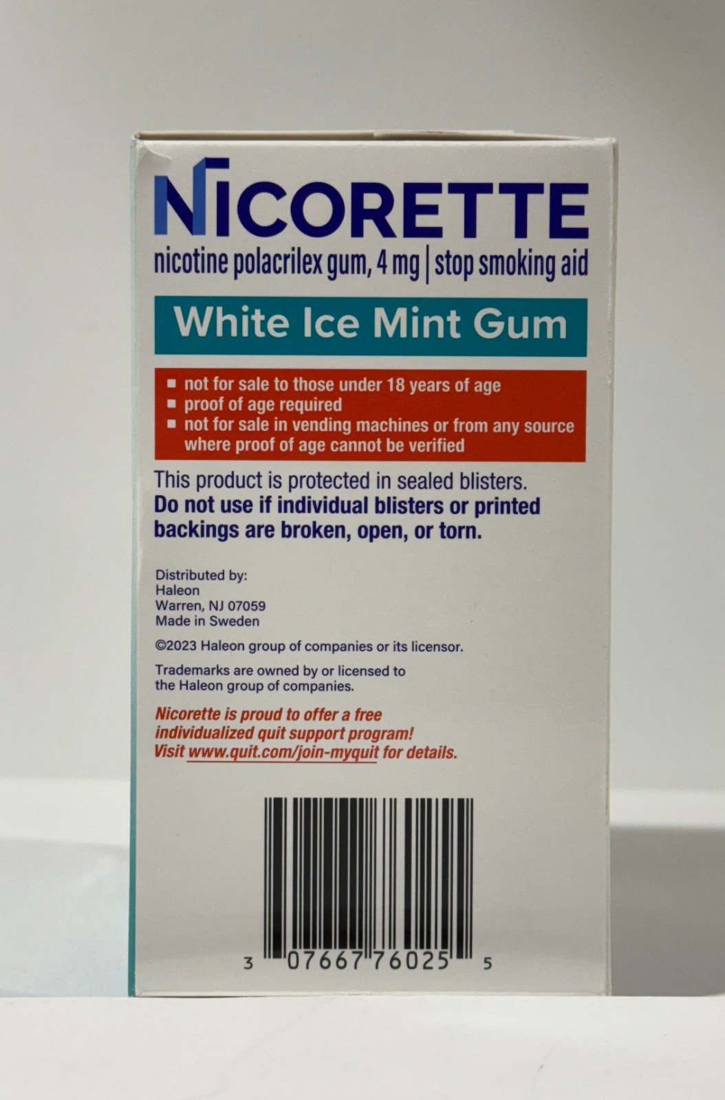 Nicorette 4 mg Nicotine Stop Smoking Aid Gum White Ice Mint – 160 Ct Exp 2027+