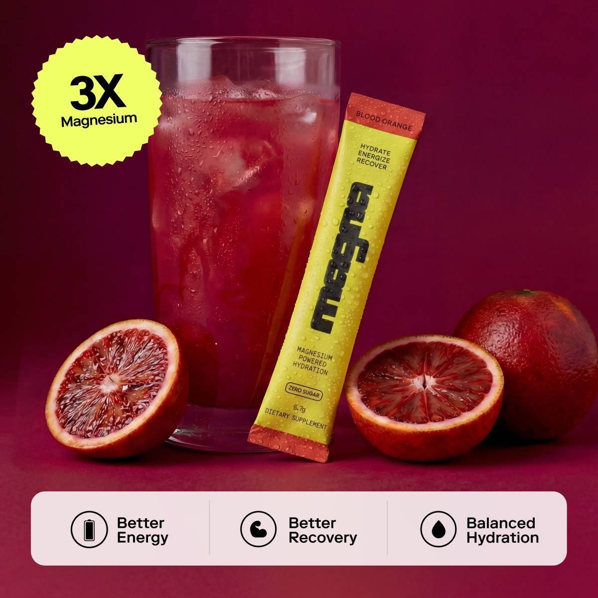 Magna Hydration Electrolyte Mix Stick Pack Vegan Powder – Blood Orange – 10ct