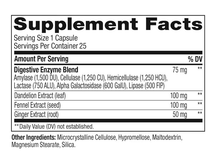 OLLY BEAT THE BLOAT Digestive Support Enzymes**Supplement 25 Caps**Exp 7/2026