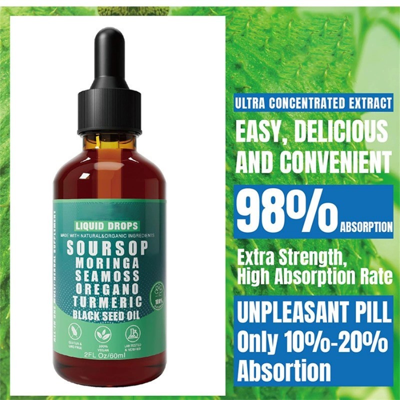 Soursop Pure Liquid Drops.10-in-1 Herbal Blend for Immune & Wellness Support