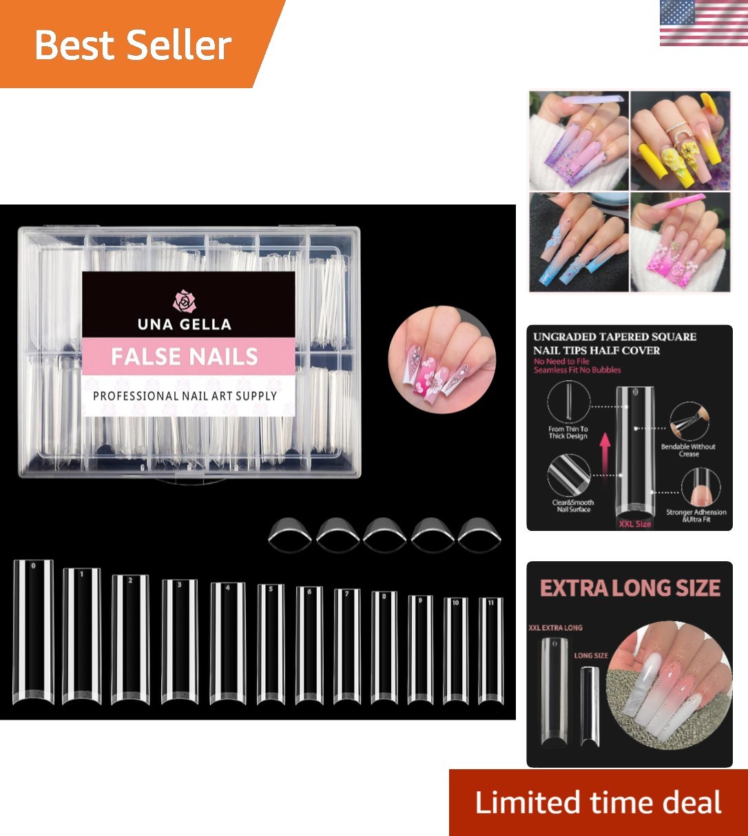 Clear 216 PCS Half Cover Tapered Square Nail Tips – Perfect for Lasting Elegance