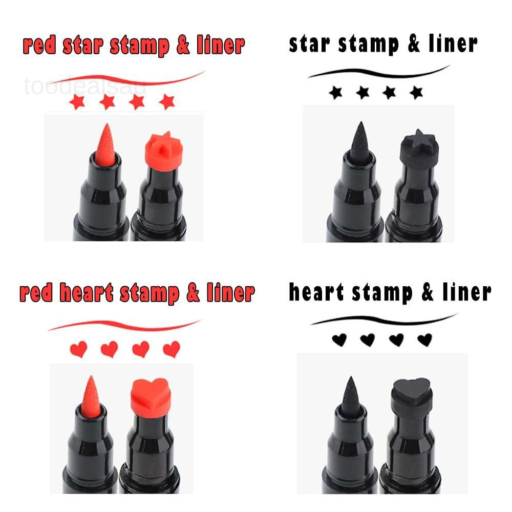 Face Stamp & Eyeliner Set, 4 PCs Red & 4 Count (Pack of 1), red and black