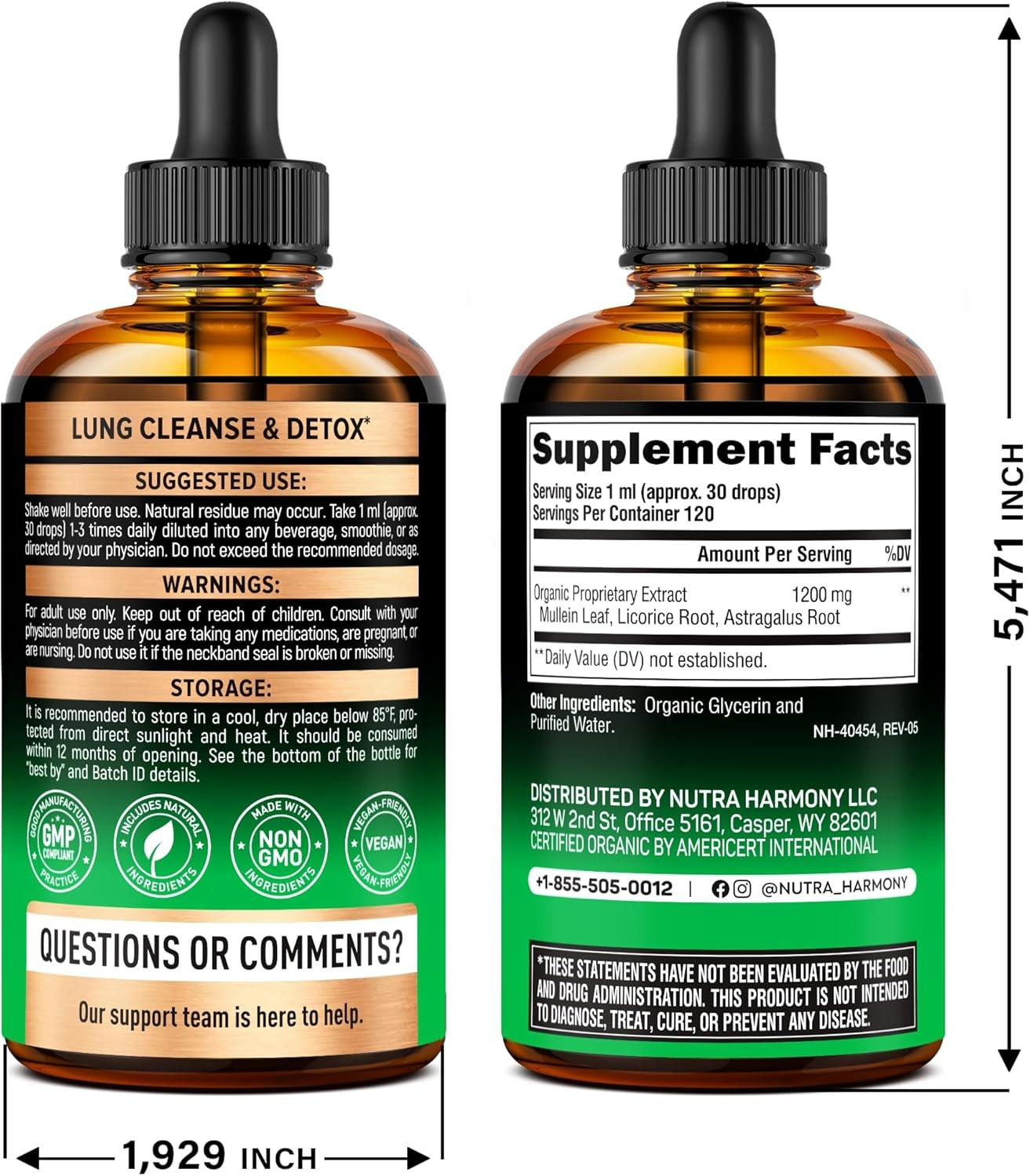 Mullein Drops for Lungs – USDA Organic Liquid – Mullein Leaf Extract Supplement