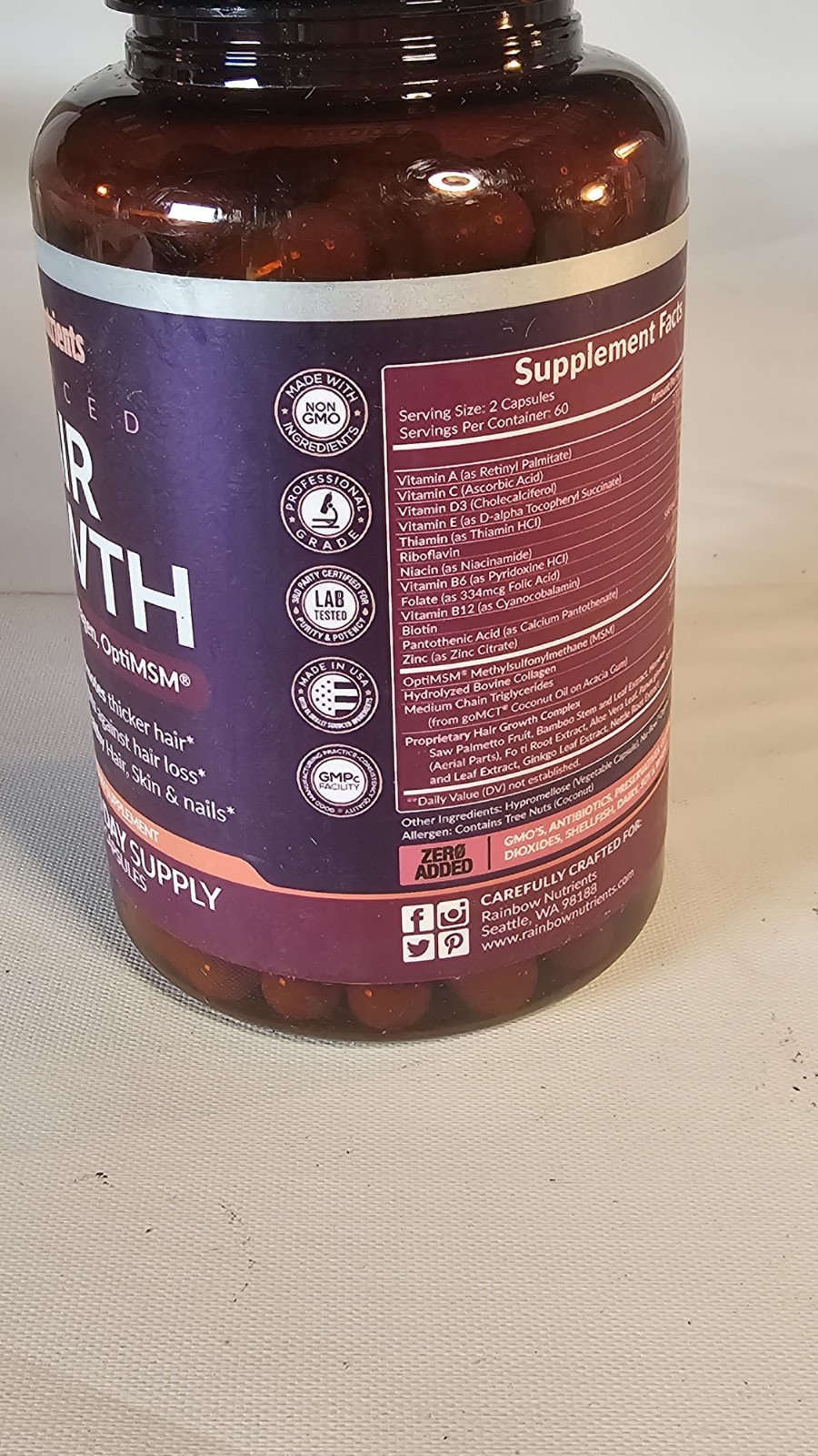 Rainbow Nutrients Advanced Hair Growth-Hair,Skin & Nail Health – Exp: 11/2028