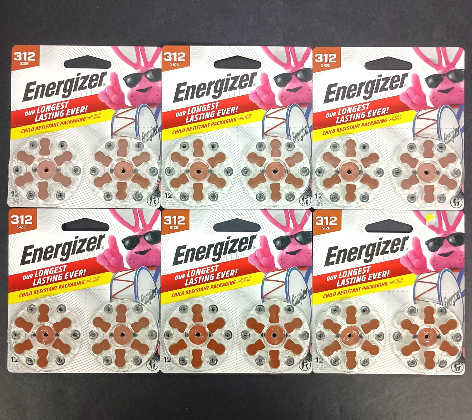 Six 12-packs ENERGIZER 312 1.45V Hearing Aid Battery Exp 12/2029 – 72 Batteries