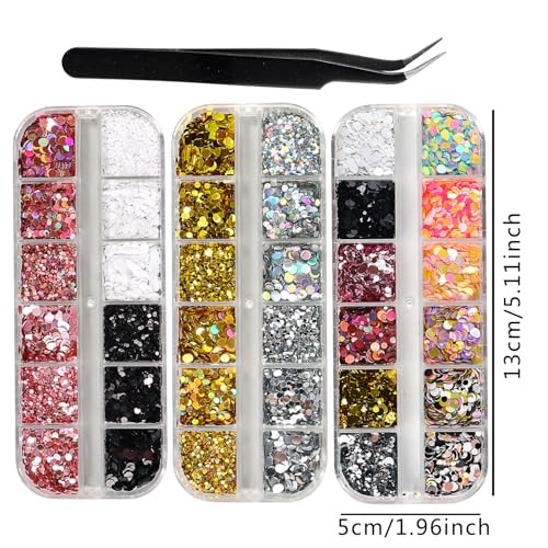 Nail Glitter Set with Tweezers Colorful Round Dot Circular Design Sequins