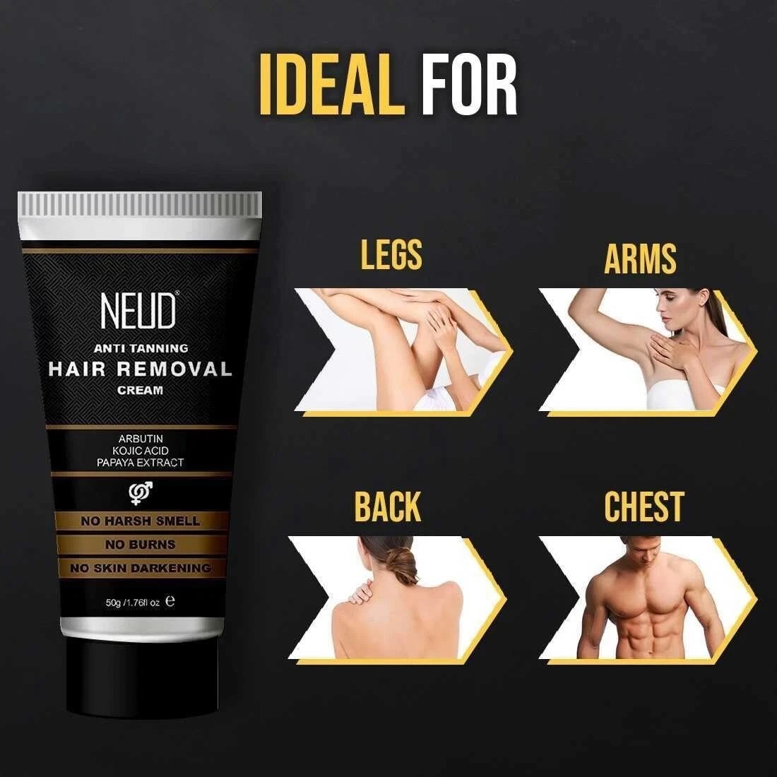 Anti-Tanning Hair Removal Cream for Arms, Legs, Chest and Back Men and Women