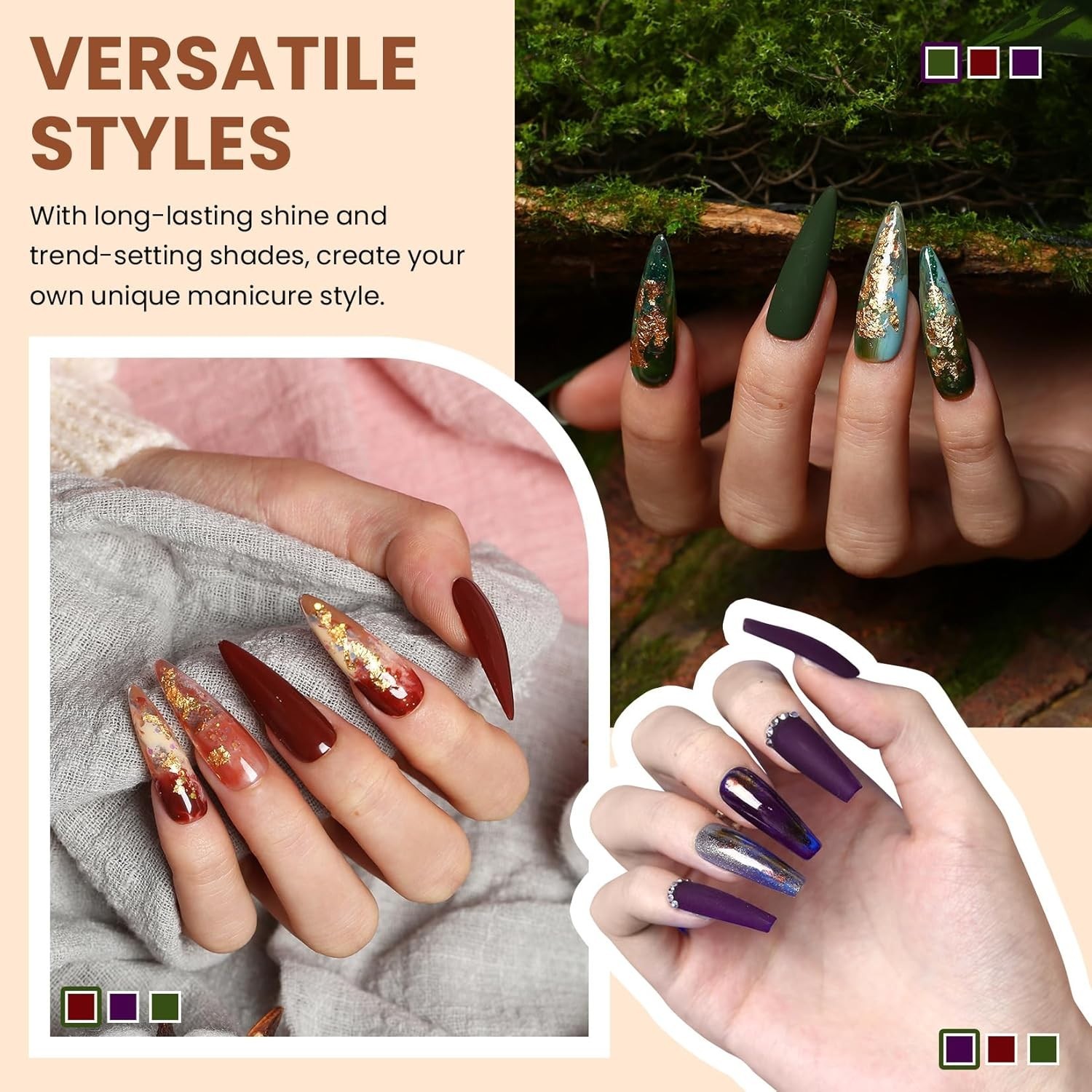 VANREESA 24 Pcs Fall Gel Nail Polish Set, 21 Colors Gel Polish with Base Coat Gl