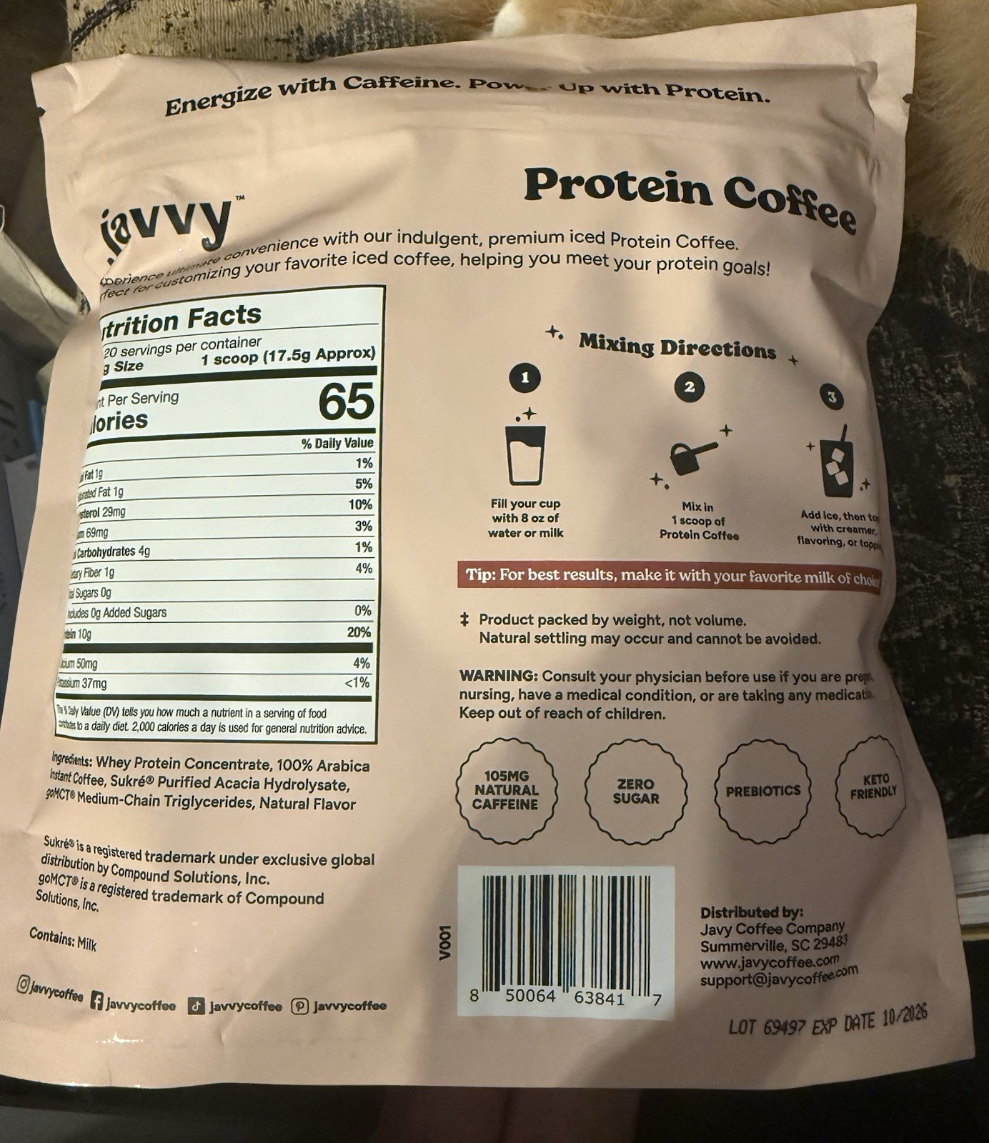 Javvy- protein coffee Hazelnut Protein Exp Date 10/2026 12.3 Oz