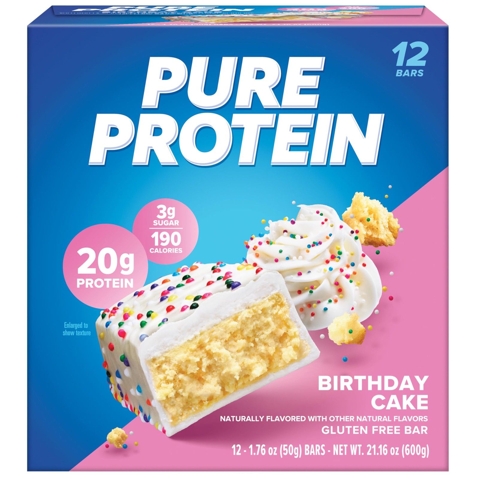 Pure Protein Birthday Cake Protein Bars High Protein Snack (12 count) FS.