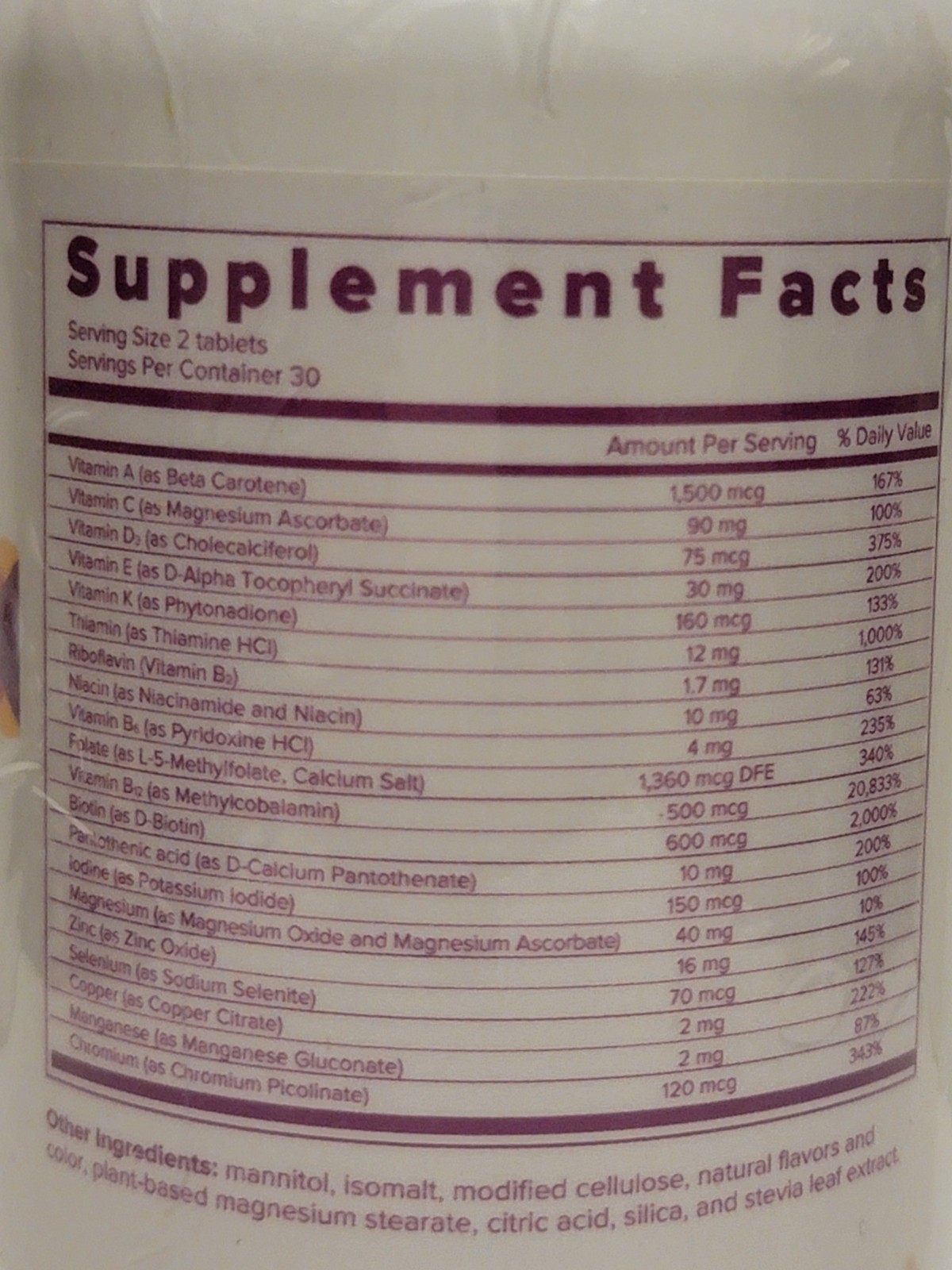 60 Count Sugar-Free Women’s Multivitamin – Fast-Dissolving Natural Fruit Flavor