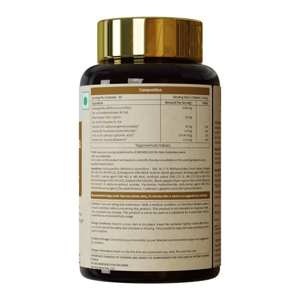 Ashwagandha 1000mg Tablets | Manage Anxiety & Stress Relief | (Pack of 2)