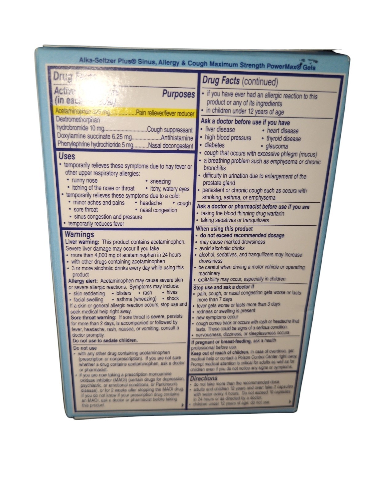 (2) Alka-Seltzer Plus Max Strength PowerMax Gel Sinus Allergy Cough Exp 06/2027