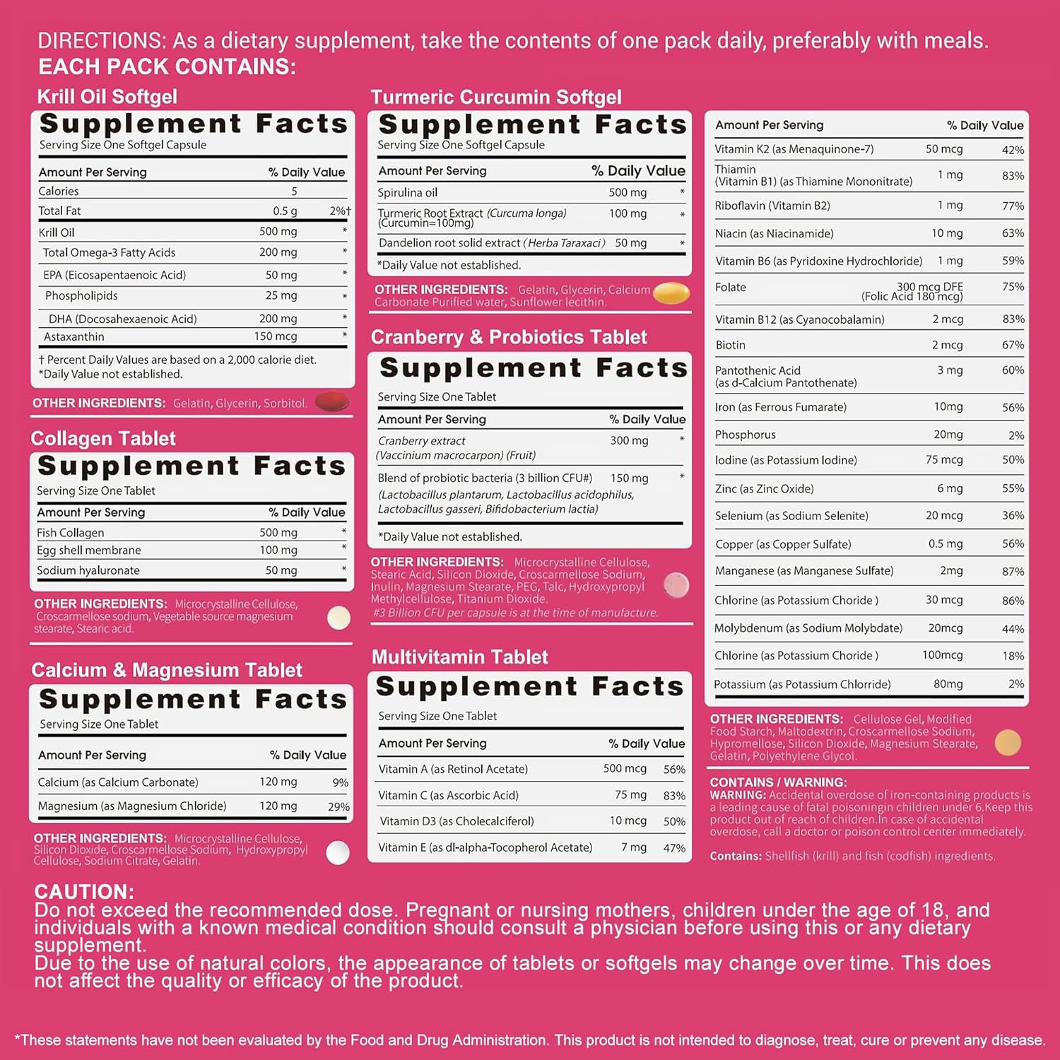 Multivitamin for Women with Vitamin A,B,C,D3,E,K2,Biotin, Collagen,Krill Oil