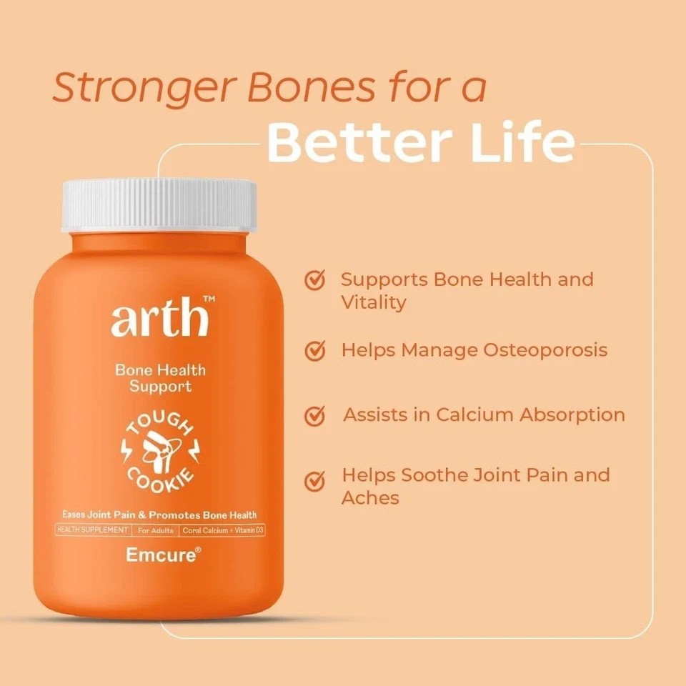 Emcure Arth Calcium & Vitamin D3 Supports Strong Bones, Muscles & Joints 60N Veg