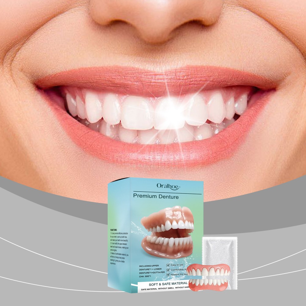 2 Pack Full Denture Set for Men and Women Upper and Lower Denture False Teeth
