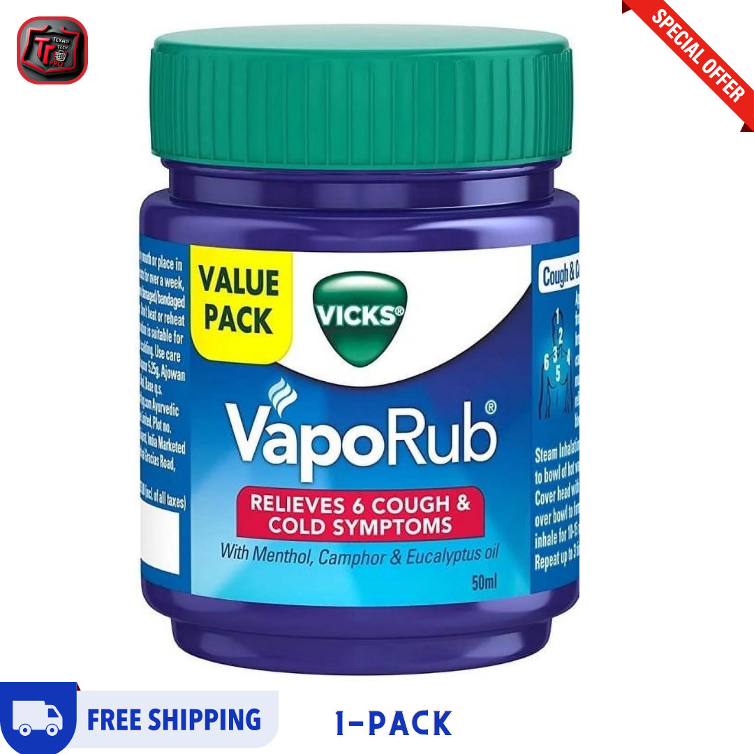 Vicks VapoRub Vaporize blocked nose Relieves cough Cold Nasal headache 50ml 1-pk