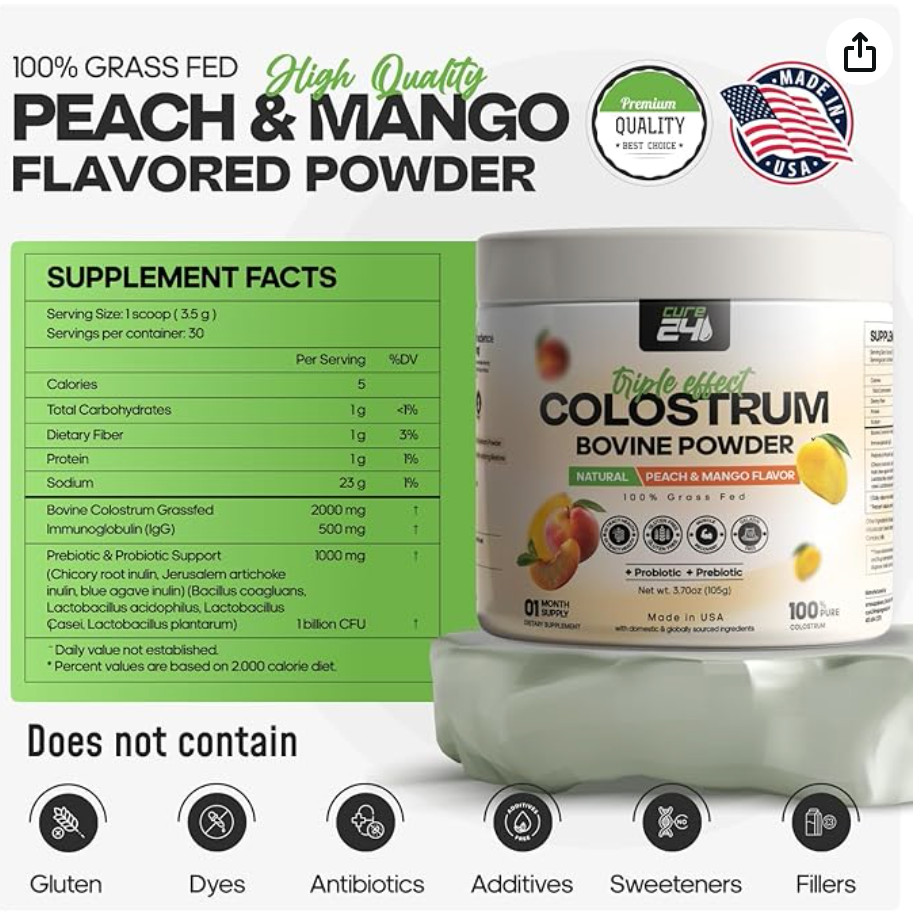 Bovine Colostrum X3 Supplement Powder for Humans, 100% Pure Whole Natural Grass