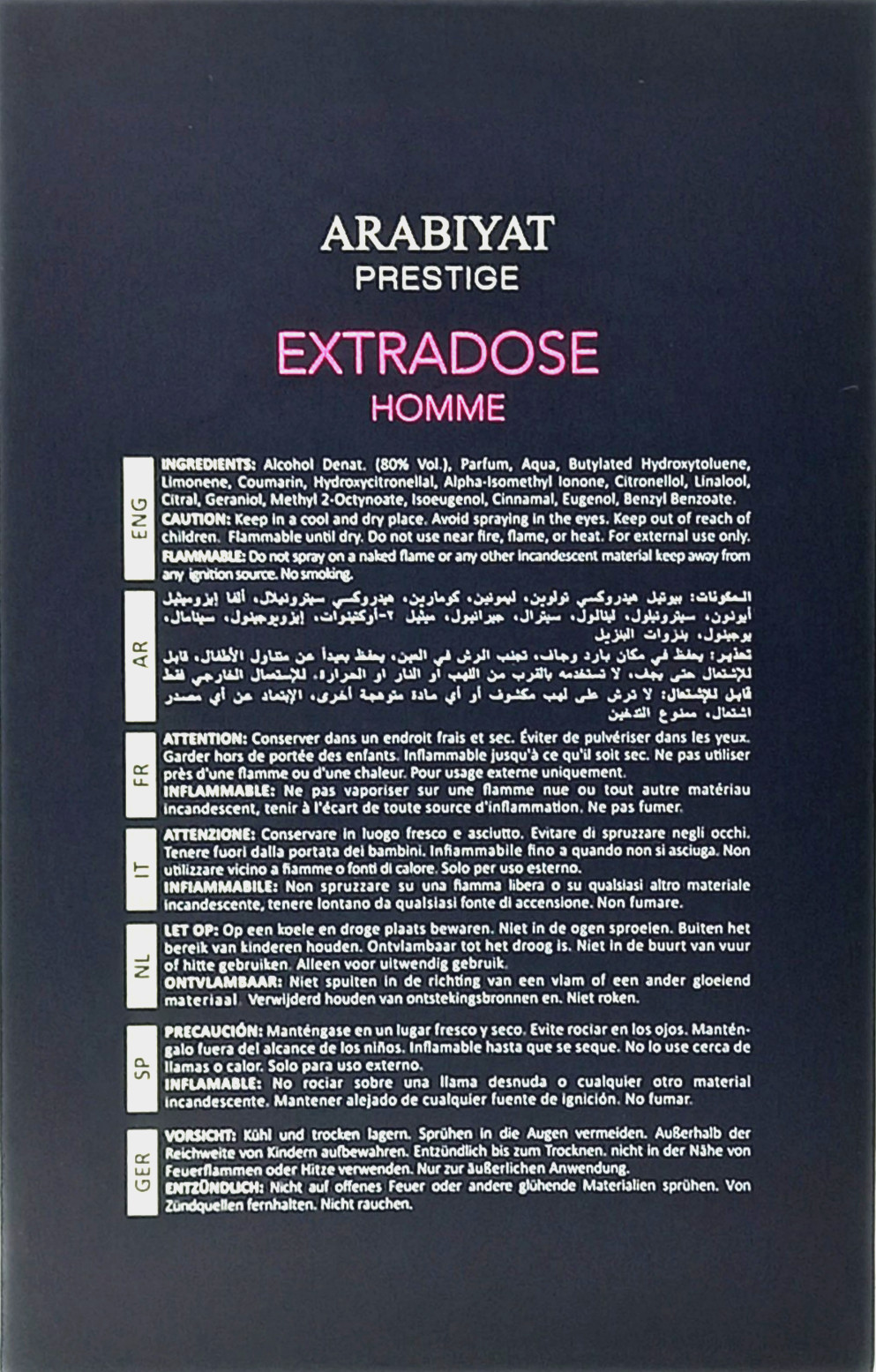 ARABIYAT PRESTIGE EXTRADOSE HOMME EAU DE PARFUM SPRAY FOR MEN 2.7 Oz / 80 ml NEW