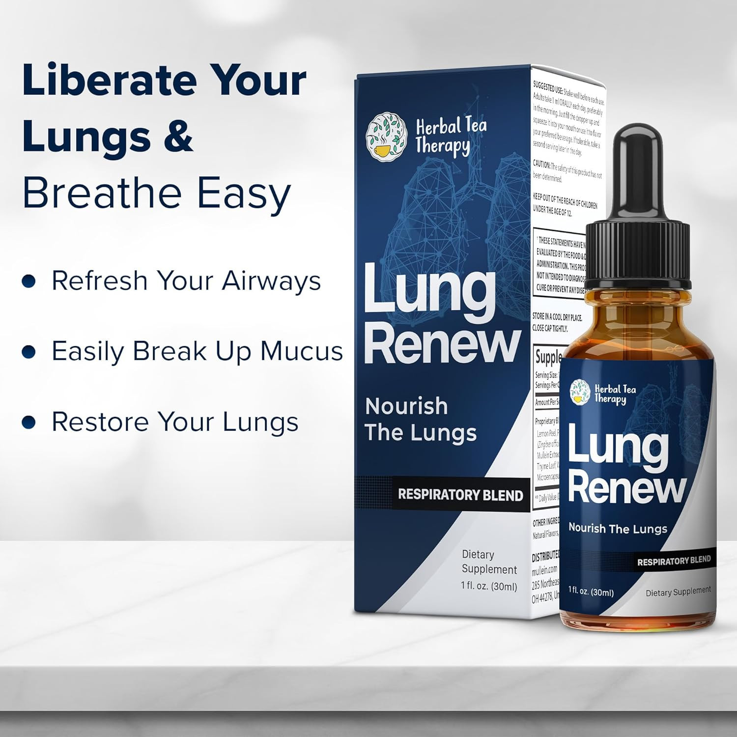 Lung Renew Mullein Drops for Lungs (1 Fl. Oz.): Peppermint, Thyme, & Mullein Lea