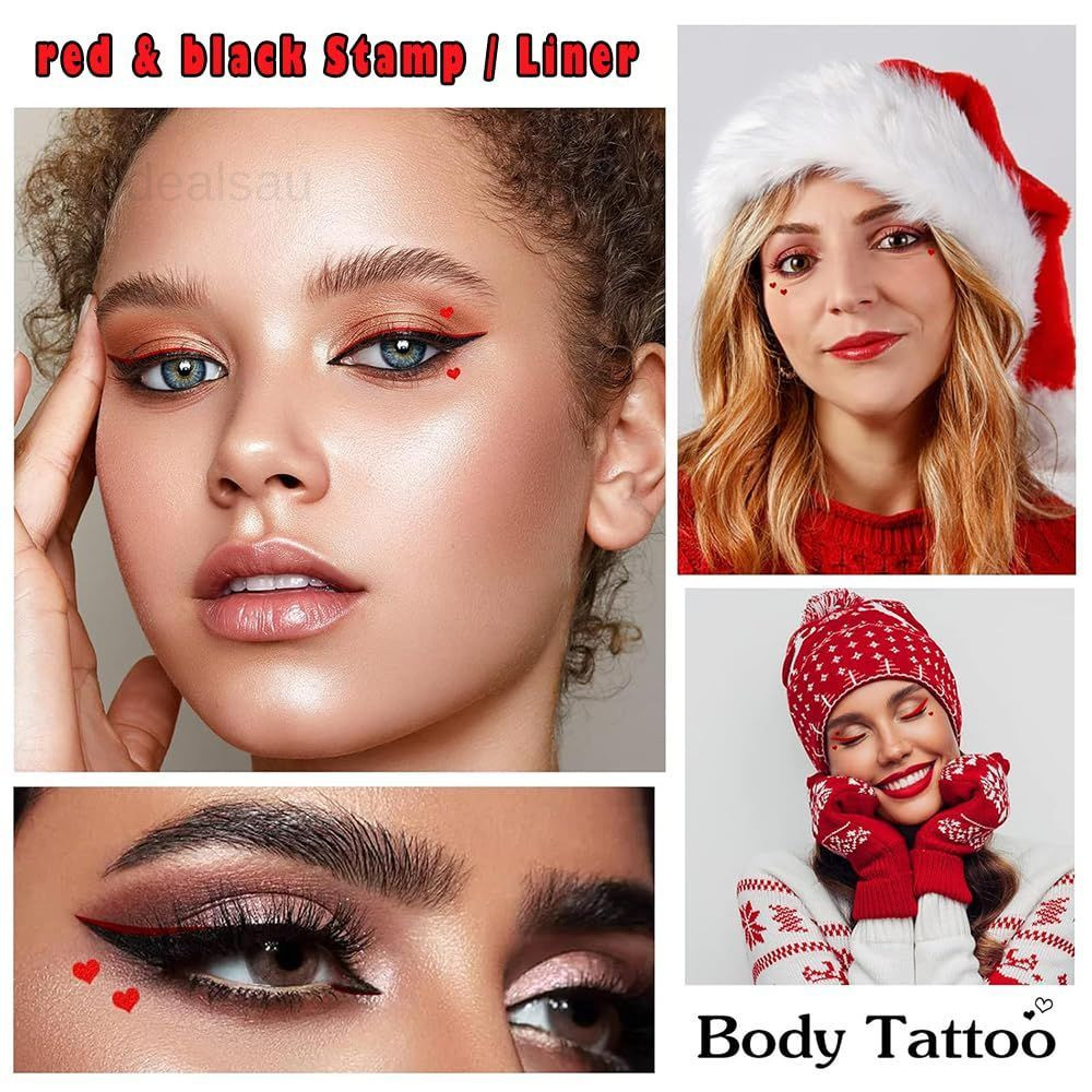 Face Stamp & Eyeliner Set, 4 PCs Red & 4 Count (Pack of 1), red and black