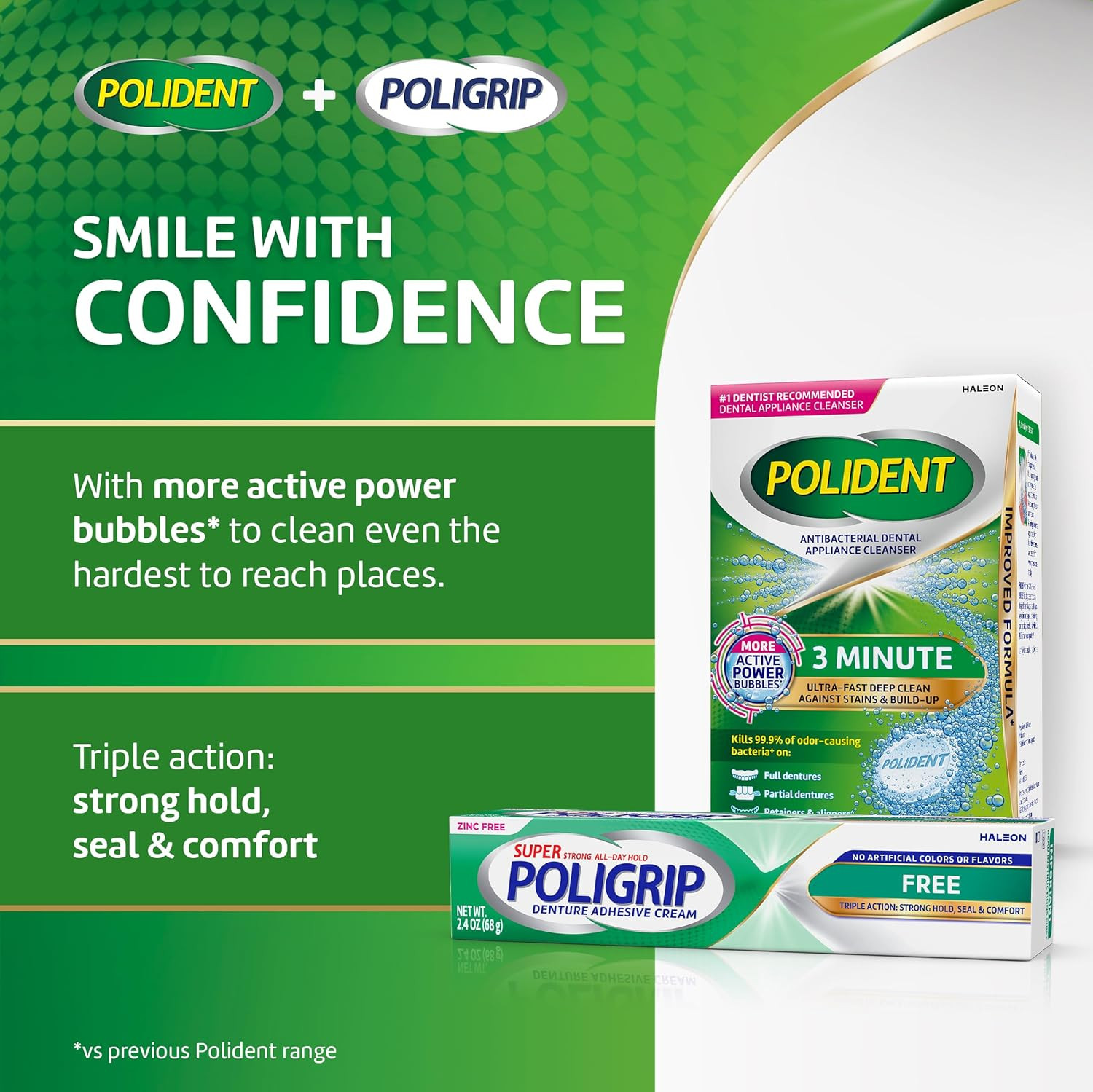 Poligrip Free Denture Adhesive Cream, Strong All Day Hold, Food Seal, Comfort, C