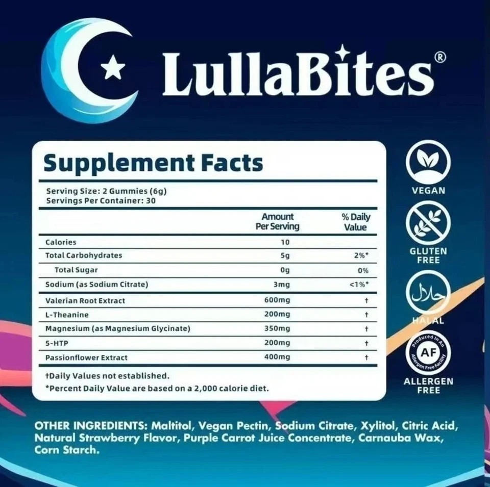 LullaBites Natural Sleep Gummies 60 Gummies-30 Servings NEW