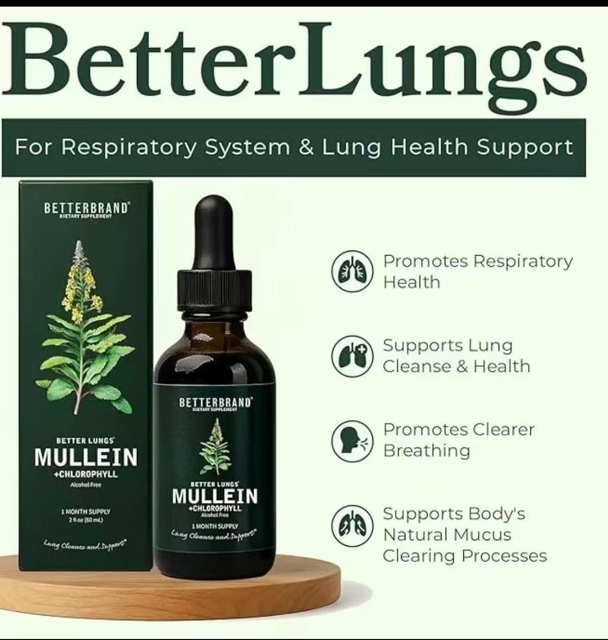 Mullein Leaf & Chlorophyll Drops for Lung Detox & Mucus Cleanse – 30 Servings