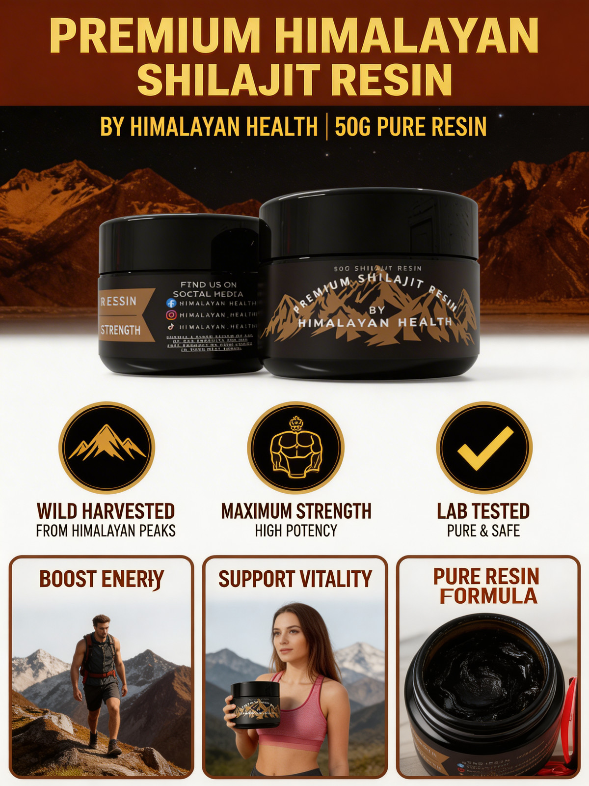 Organic 100% Pure Himalayan Shilajit, Extremely Potent, Fulvic Acid, Genuine 50G