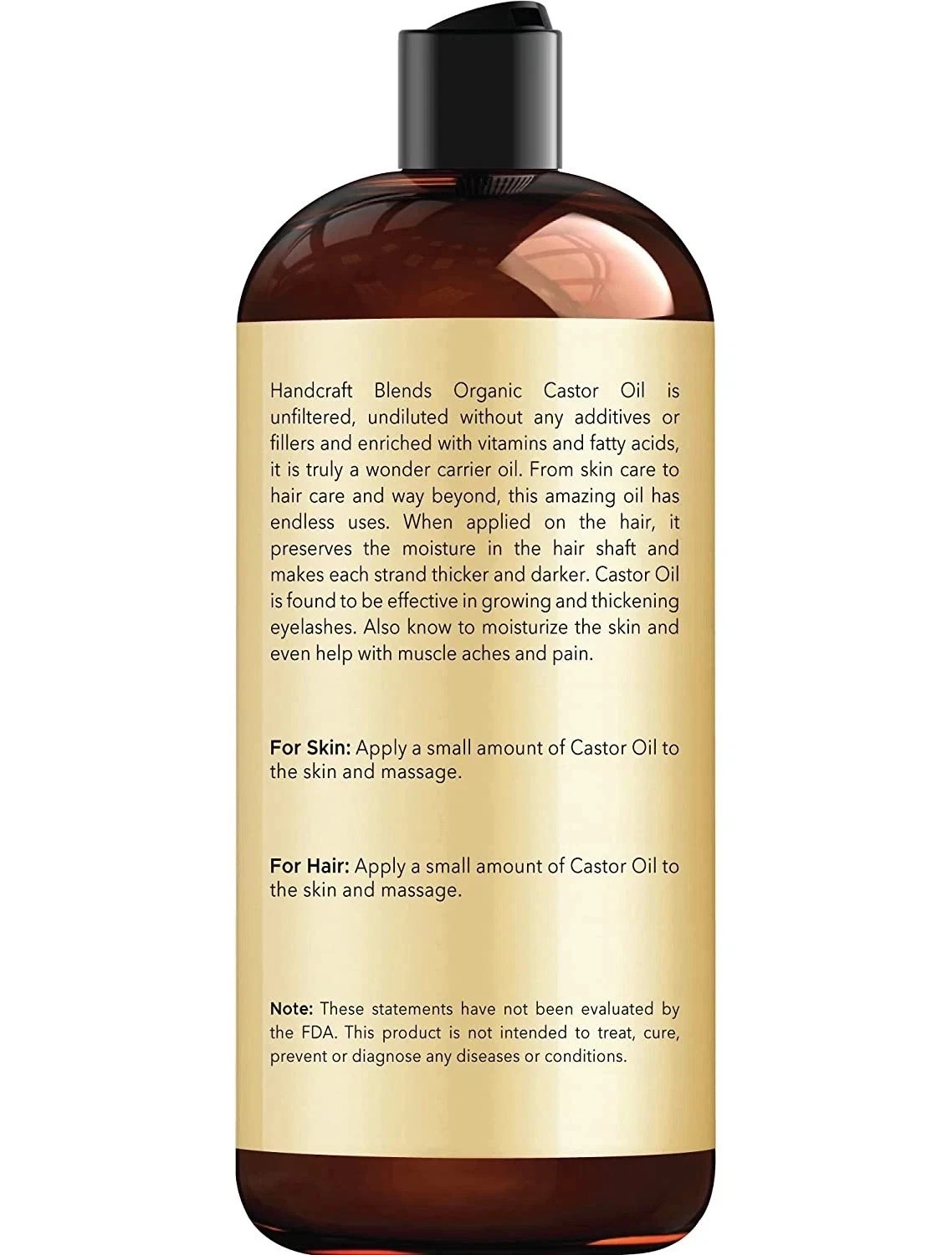 Premium Organic Castor Oil 100% Pure and Hexane-Free Cold-Pressed Beauty 16 fl.