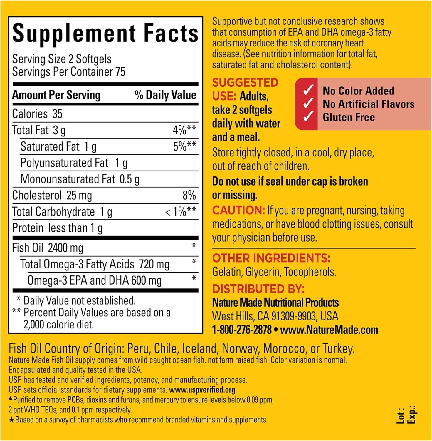 Purified Fish Oil Omega 3 Softgels – Heart Support, 75-Day Supply