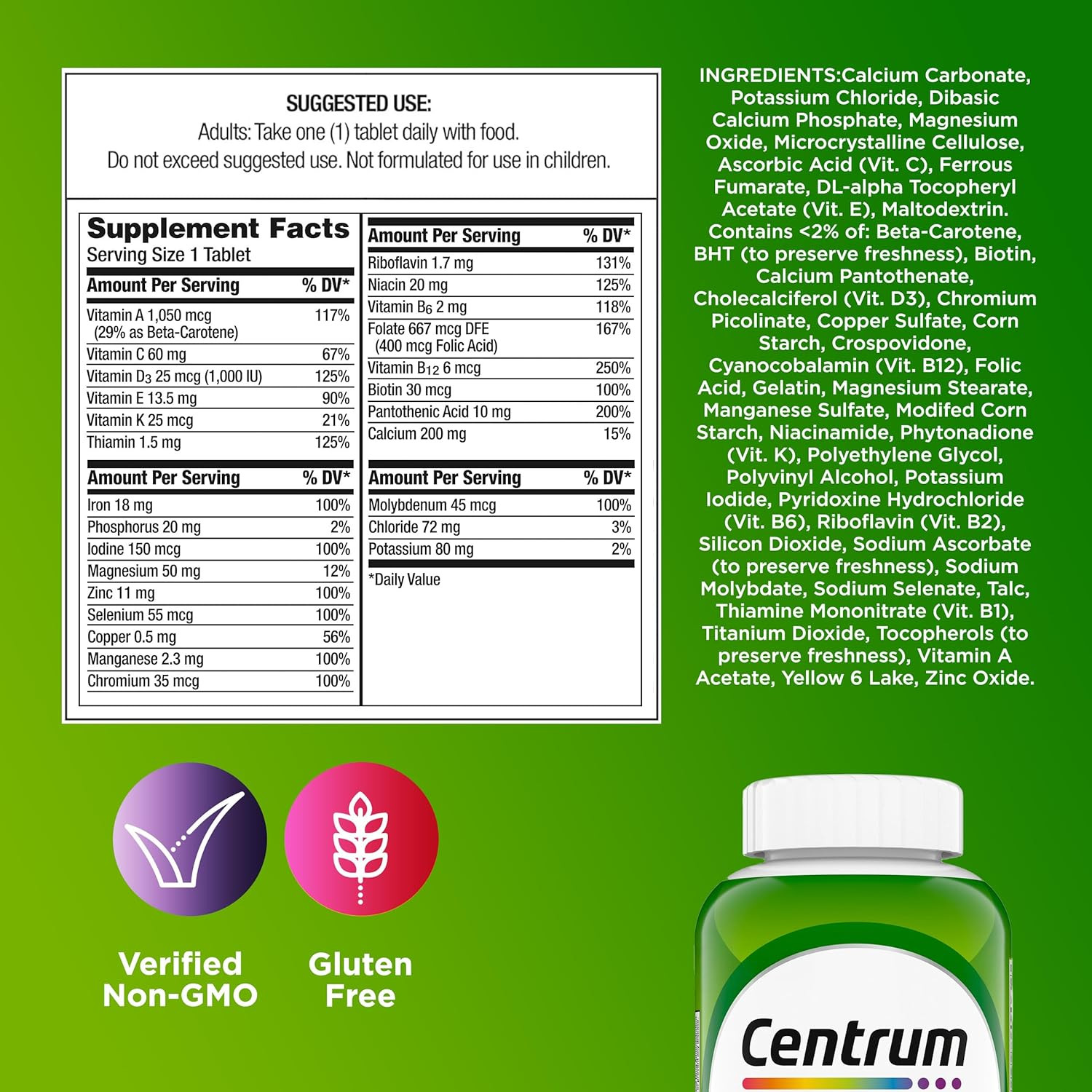 Centrum Adult Multivitamin/Multimineral Supplement with Antioxidants – 200 Count