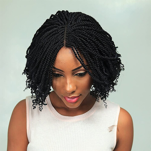 Short Bob Twisted Braids Wig Curly Black Wigs Synthetic Braided Wigs None Lace