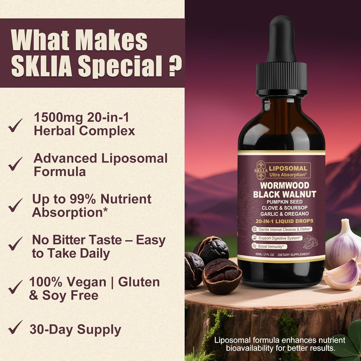 20-in-1 Liposomal Wormwood Black Walnut Cleanse for Humans Drops Liquid – Rapid