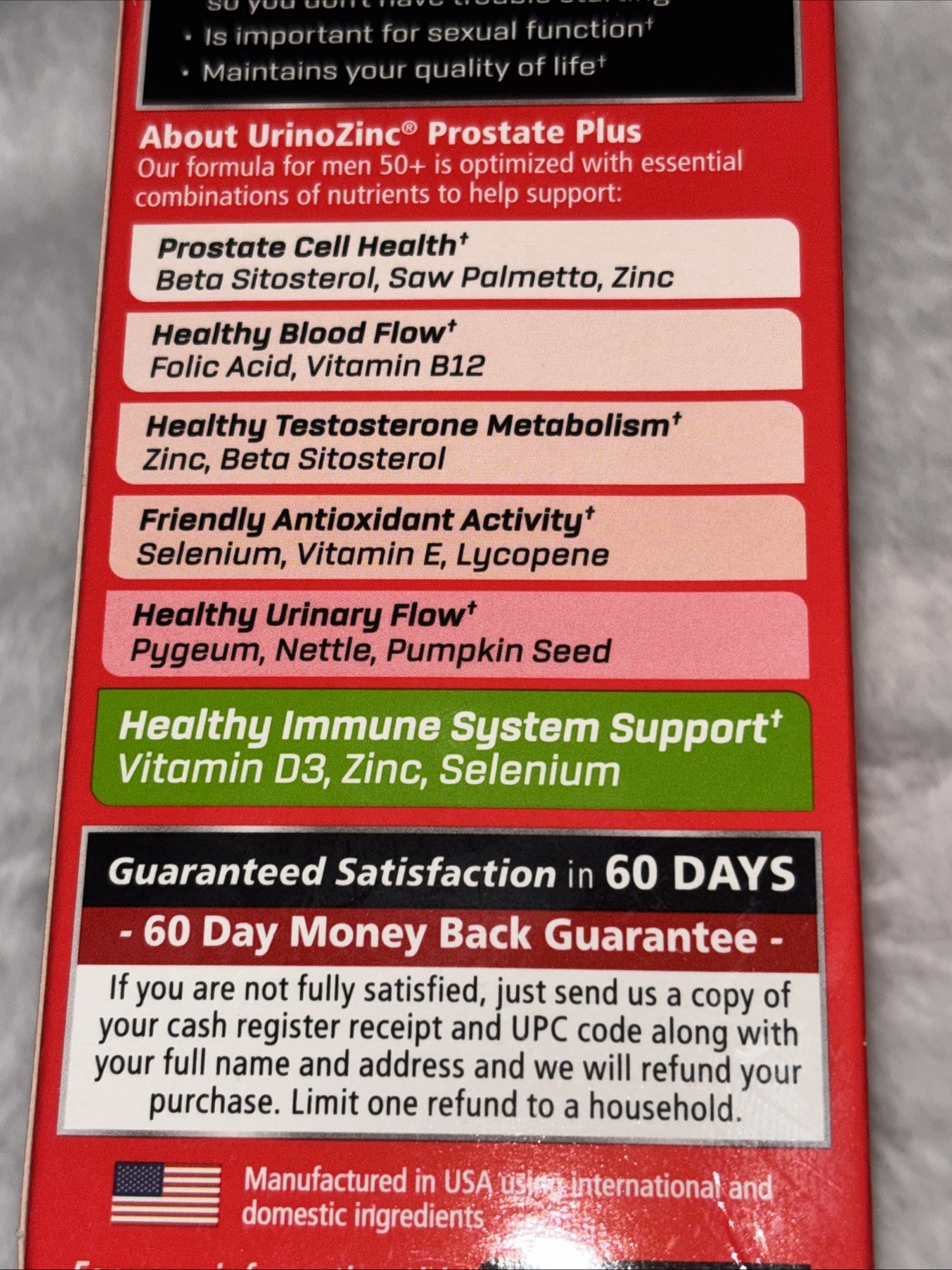 URINOZINC Prostate Plus Health Complex Beta Sitosterol & Saw Palmetto Supplement