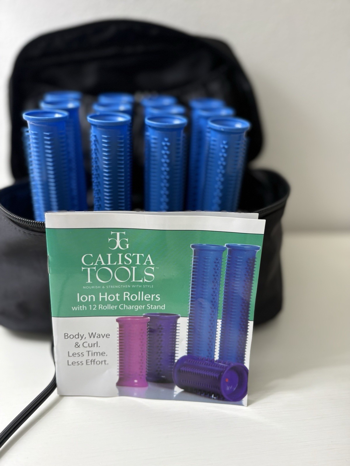 Calista Tools Ion Hot Rollers Set w/ 12 Roller Charger Stand, Blue/Black