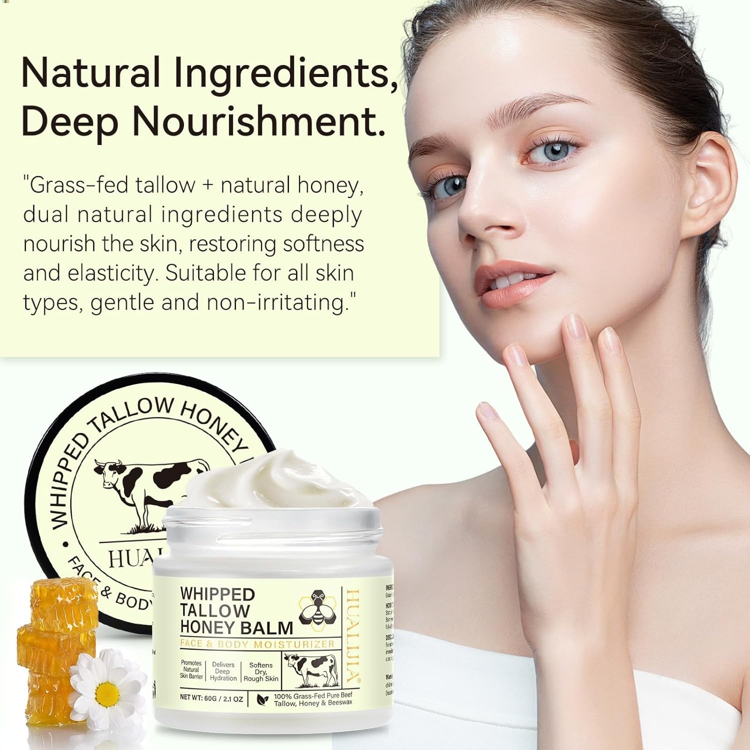 Beef Tallow for Skin, Organic Tallow and Honey Balm, Tallow Face Moisturizer, Gr