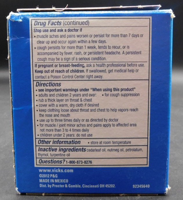 Vicks VapoRub cough suppressant ointment 6oz Exp: 7/27+ New & Sealed