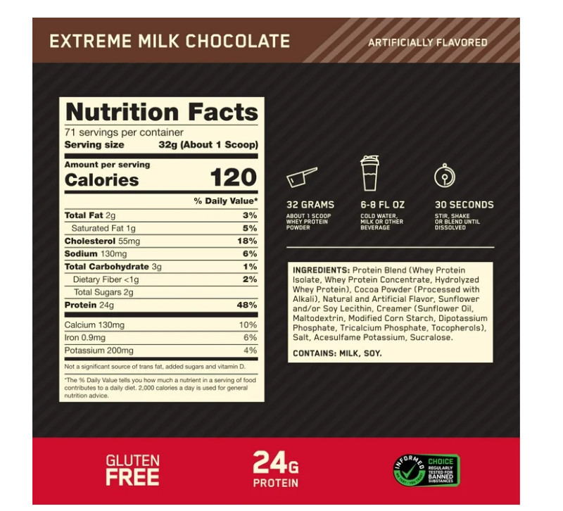 Optimum Nutrition Gold Standard Whey Extreme Milk Chocolate 5lb 24g Protein