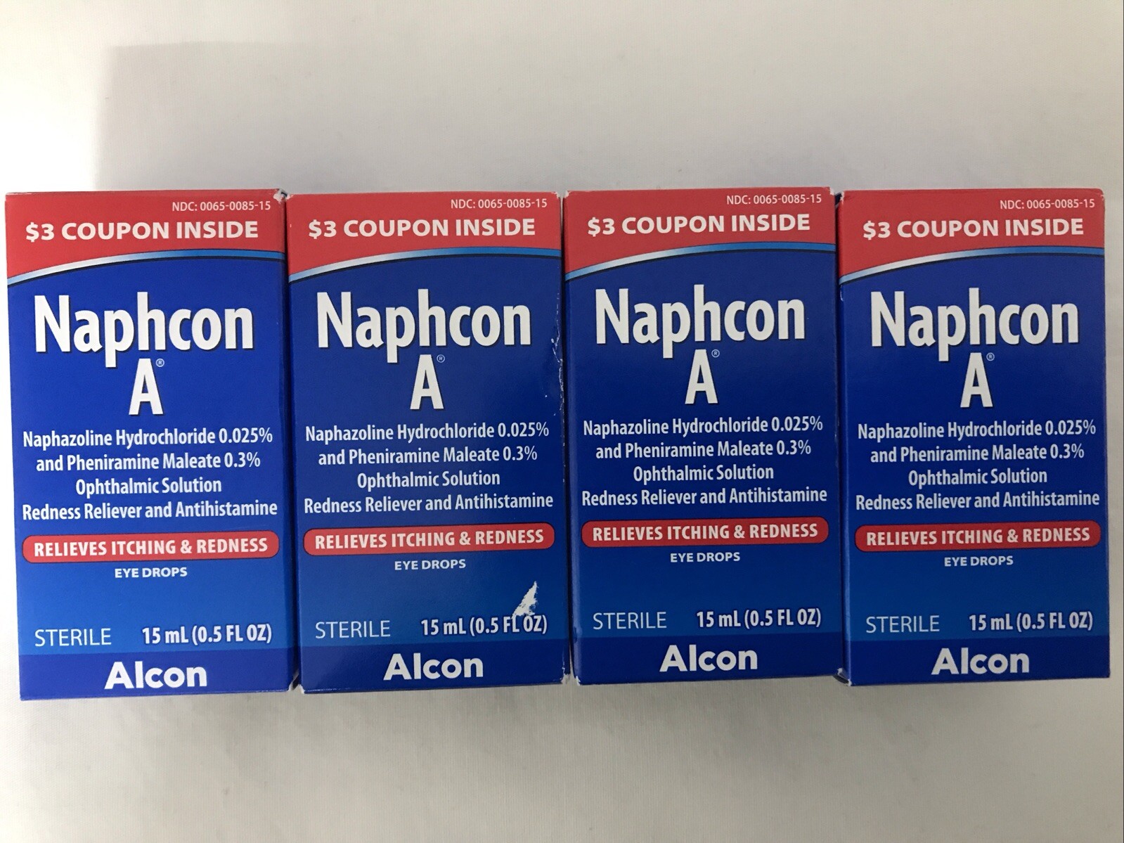 Exp 05/2027) 4 Boxes Naphcon A Eye Allergy Relief Drops 15 ml(0.5oz)