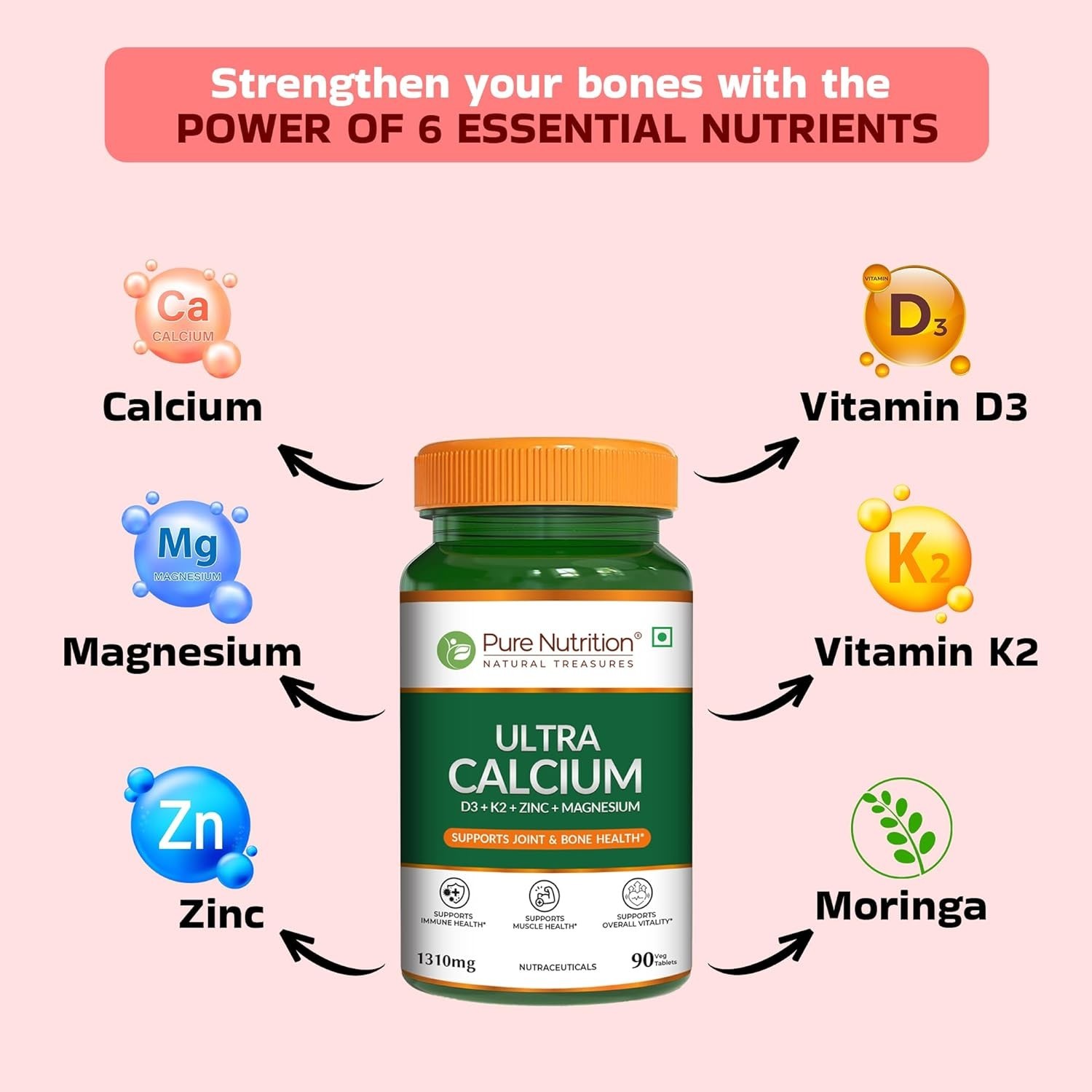 5 Pack PURE NUTRITION NATURAL .TREASURES Ultra Calcium 450 Tabs