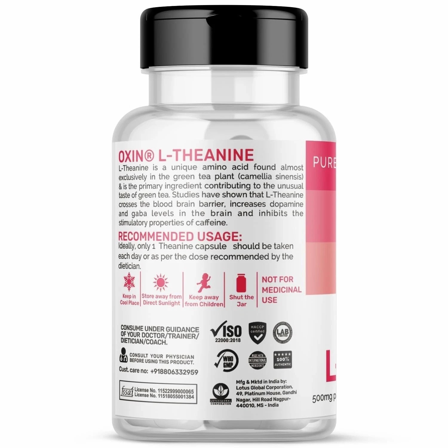 Oxin L Theanine 500mg Capsules Pure Series, 60 Capsules