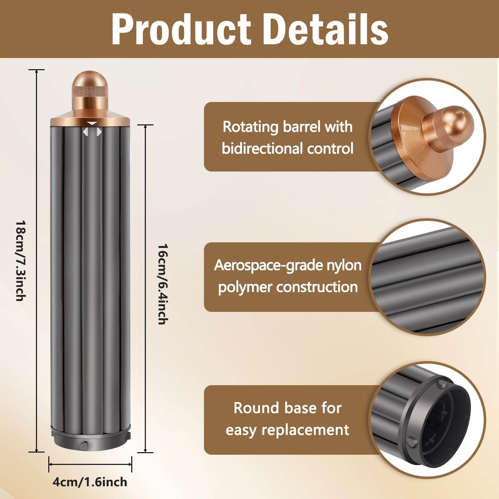 40MM 1.6in Long Hair Curling Barrels Attachment for Dyson Airwrap HS01 HS05 H…
