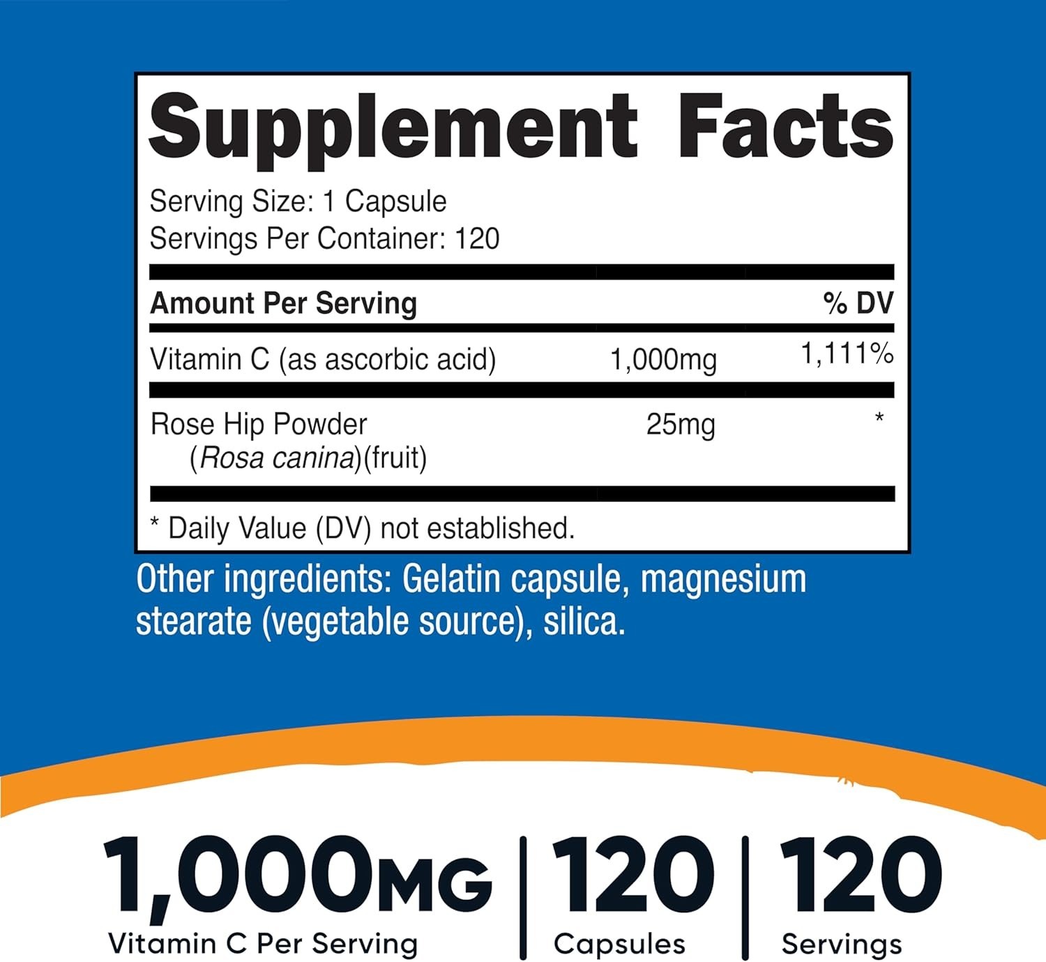 Nutricost Vitamin C with Rose Hips 1025mg, 120 Capsules 1000mg