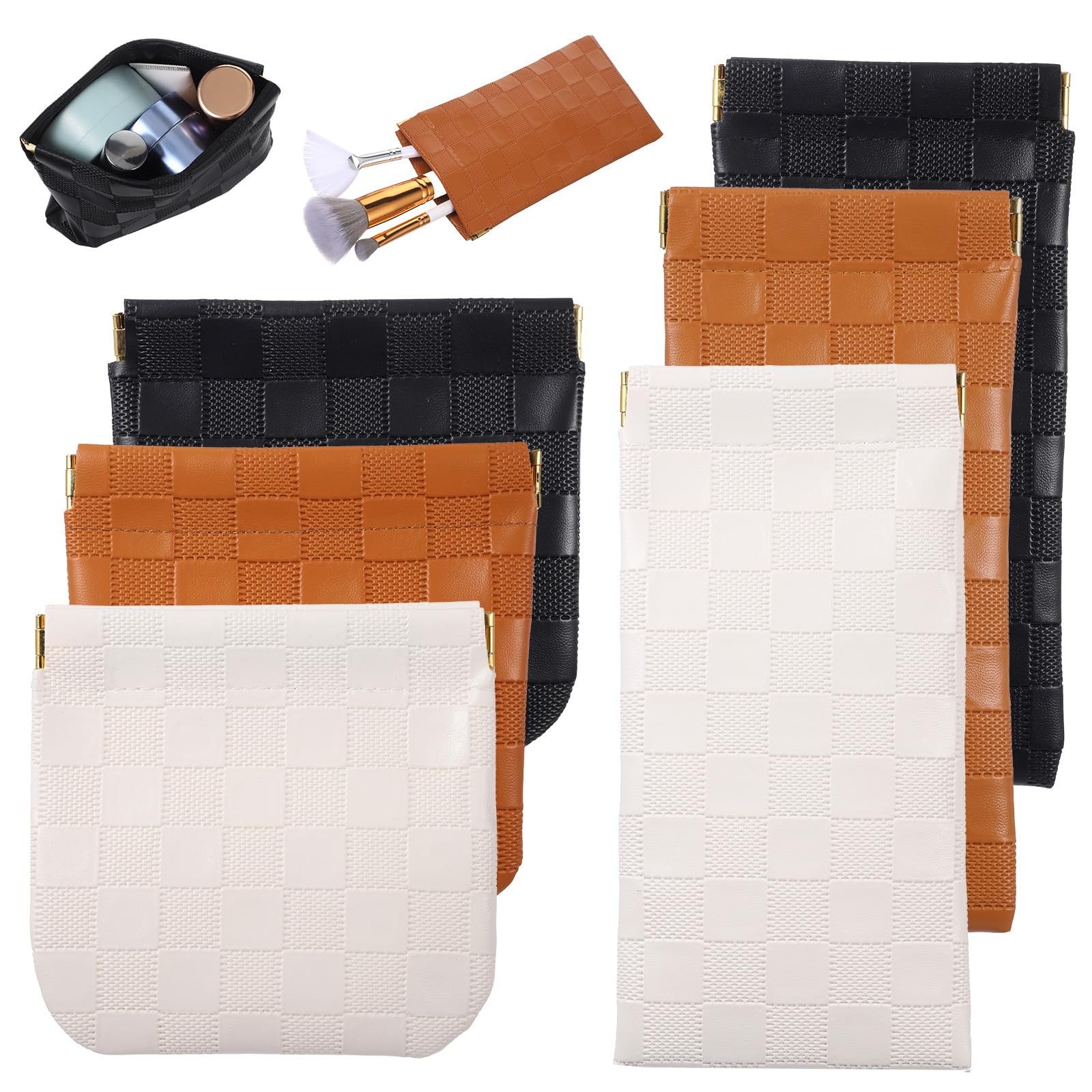 6 Pcs Small Makeup Bag 7.28 × 3.54 Inches/18.5 × 9 Cm, Black, white, brown
