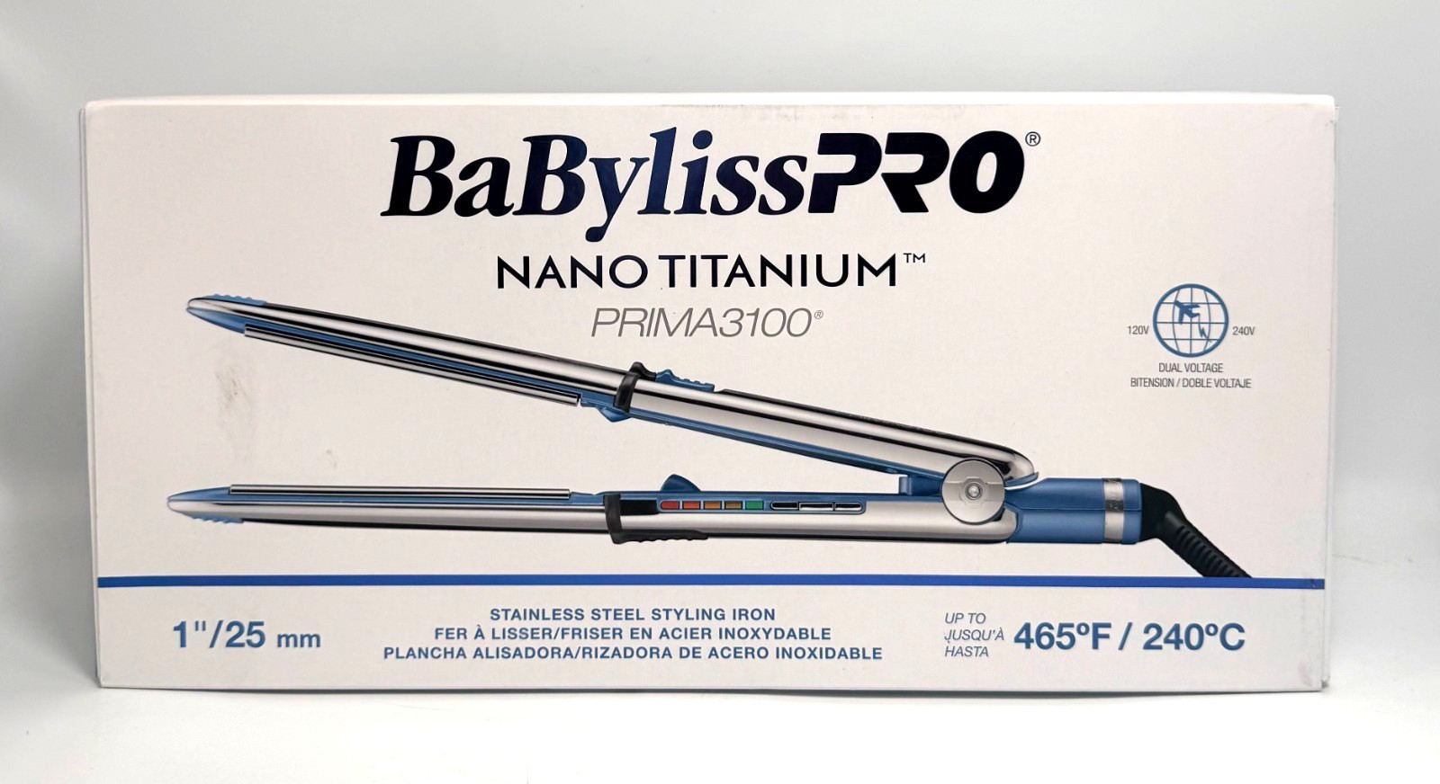 BaBylissPRO Nano Titanium Prima Ionic Hair Straightener 1”/25 mm *NEW See Box*