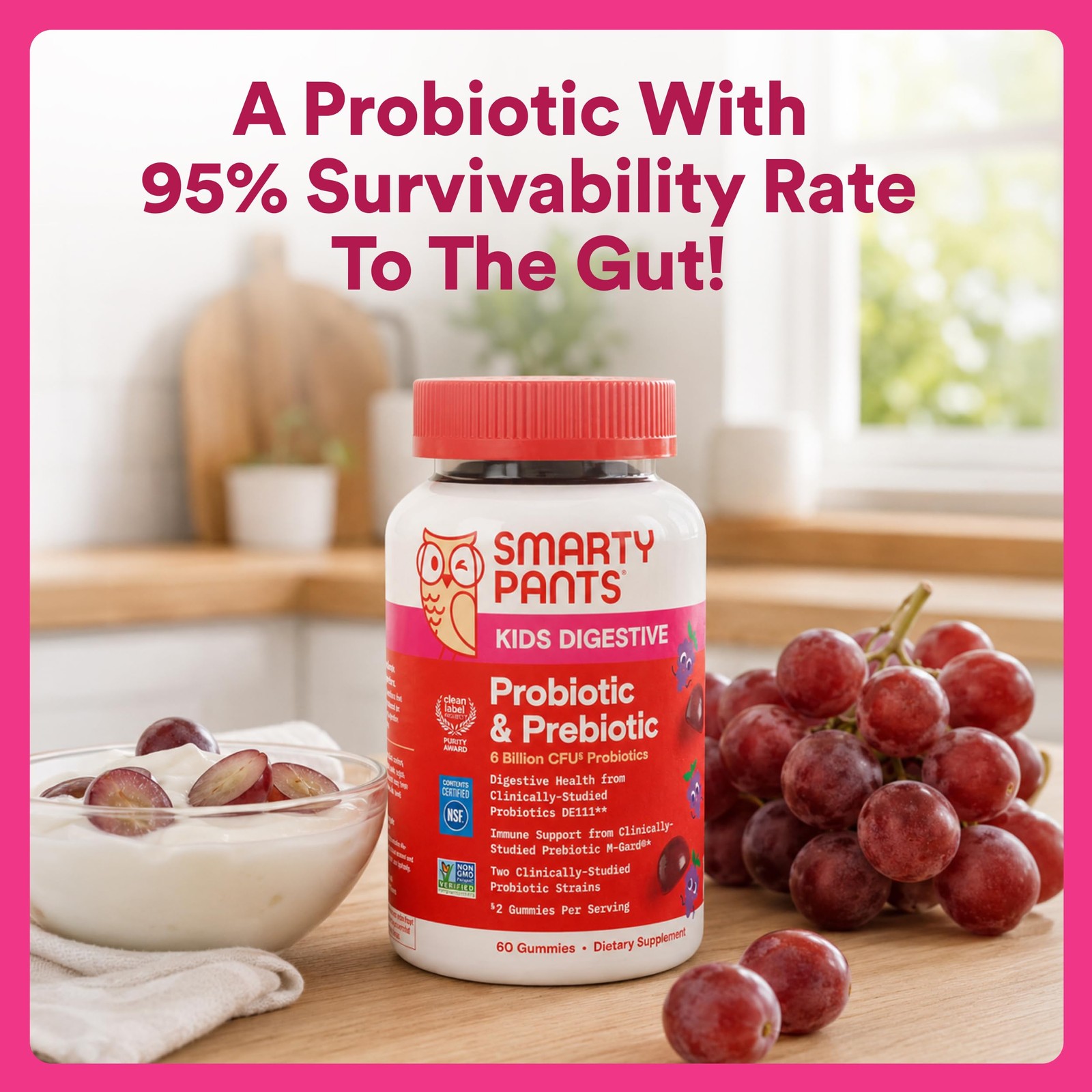 SmartyPants Kids Probiotic & Prebiotic Gummies for 60 Count (Pack of 1),