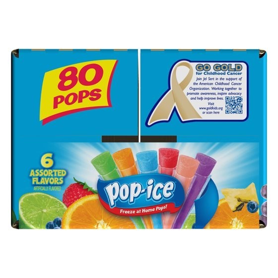 Pop-Ice Assorted Fruit Freezer Ice Pops, Gluten-Free Frozen Snack, 1.5 oz, 80 Ct