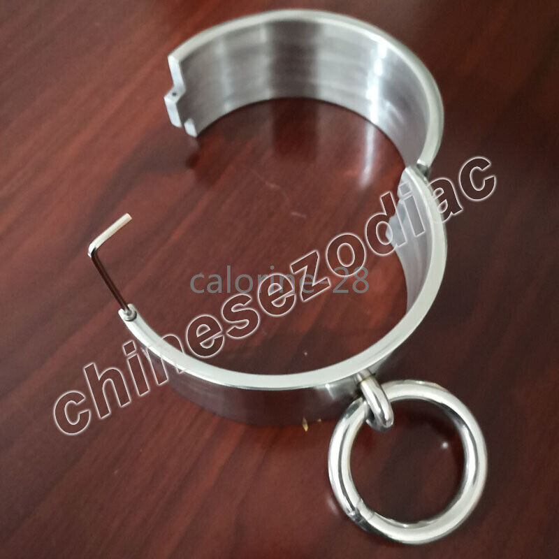 Overweight 6cm High Stainless Steel Neck Collar Cuff Big Rings Collar Restraint