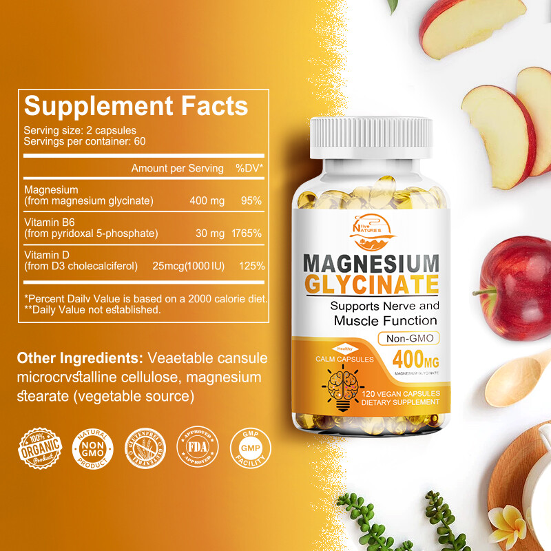 High Absorption Magnesium Glycinate 400 mg, 120 Capules Non-GMO Relieve Stress
